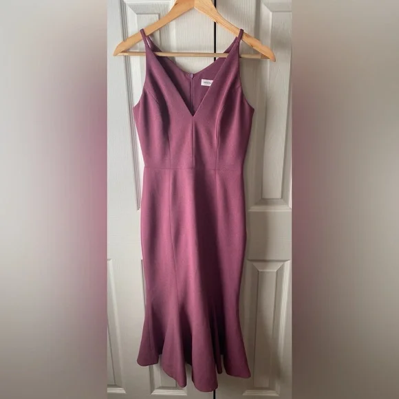 DRESS THE POPULATION Isabelle Orchid Purple Crepe Mermaid Midi Dress XS - Picture 3 of 12